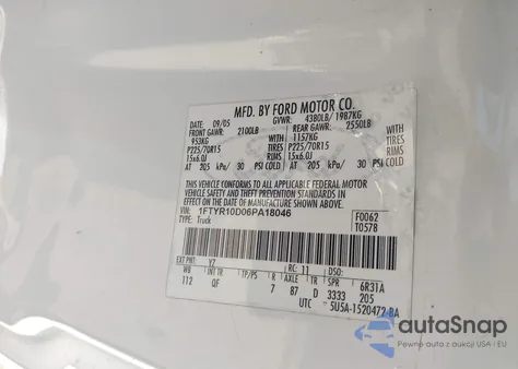 2006 Ford Ranger Xl/Xlt from USA, damaged, VIN 1FTYR10D06PA18046